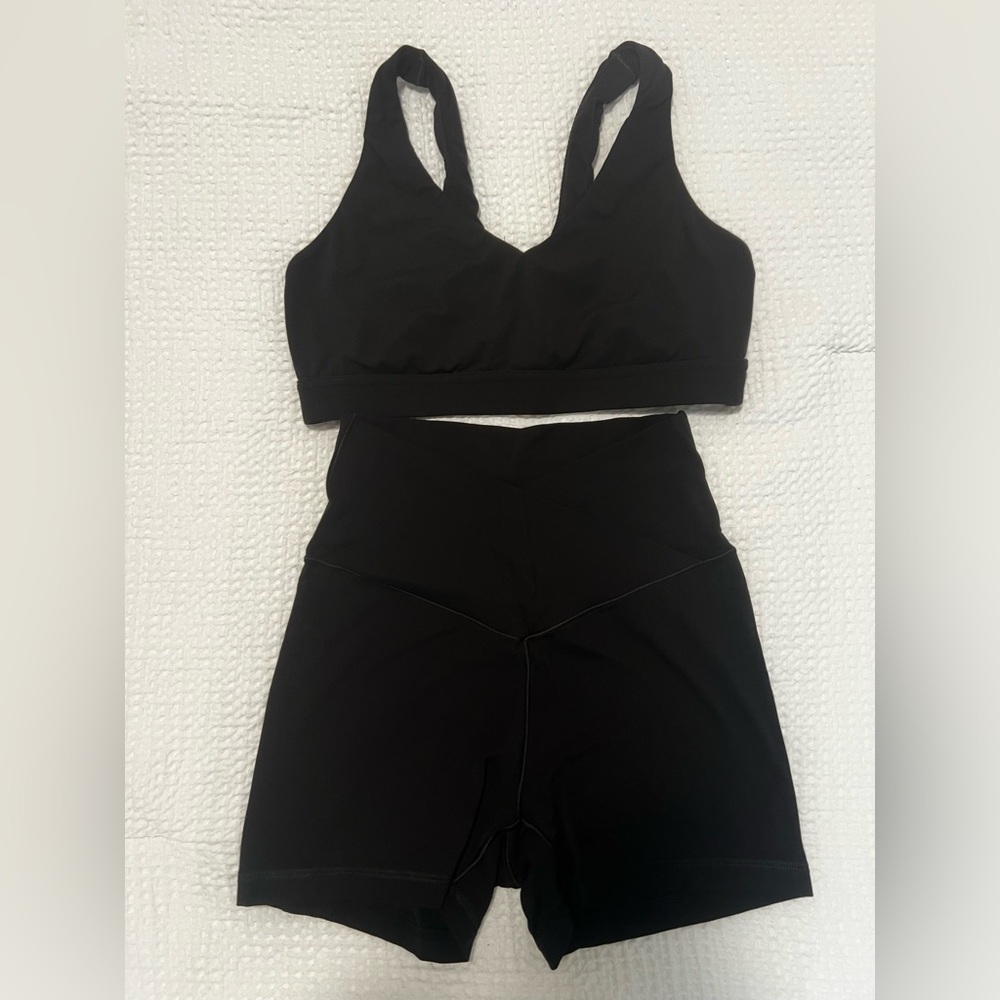 Aerie Offline Black Sports Bra and Shorts Set